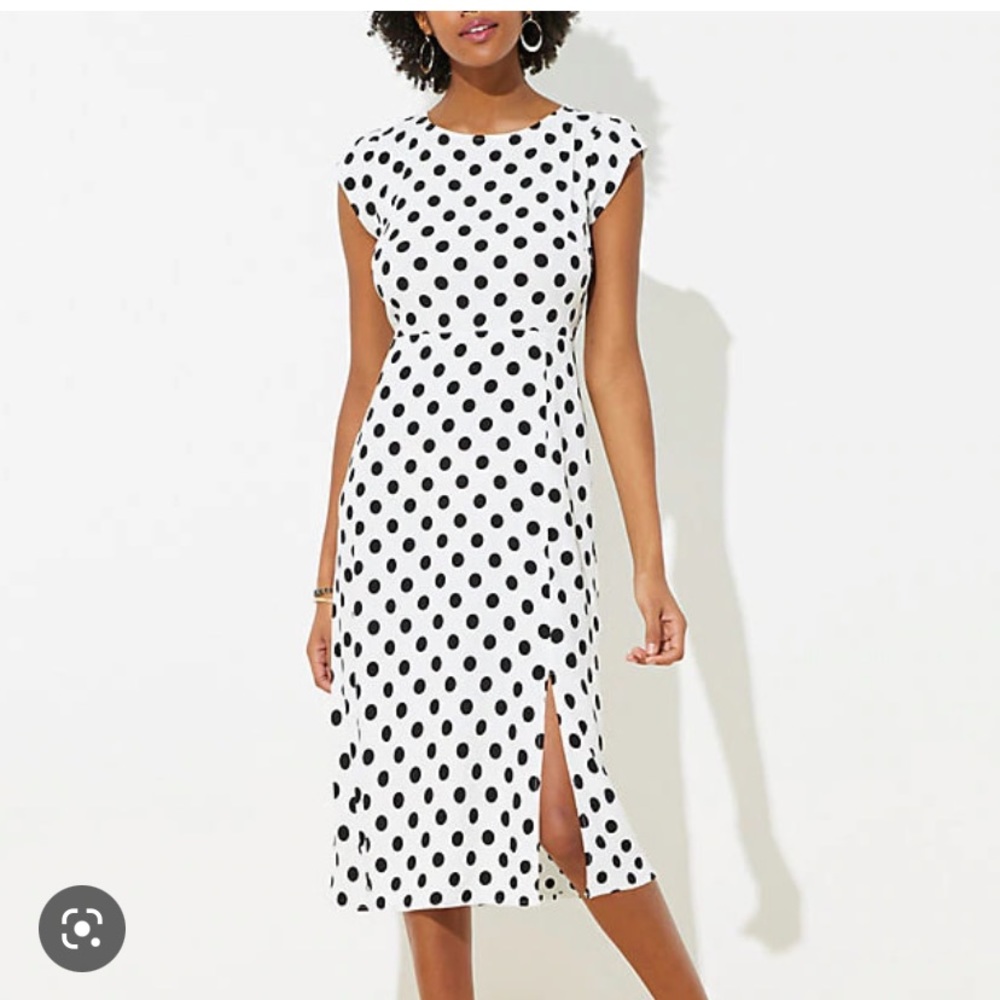 LOFT Black and White Tiered Midi Cap-sleeve Dress